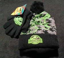 Boys Jurassic Park, Cold Weather 2-Piece Hat and Glove Set One Size Fits All.