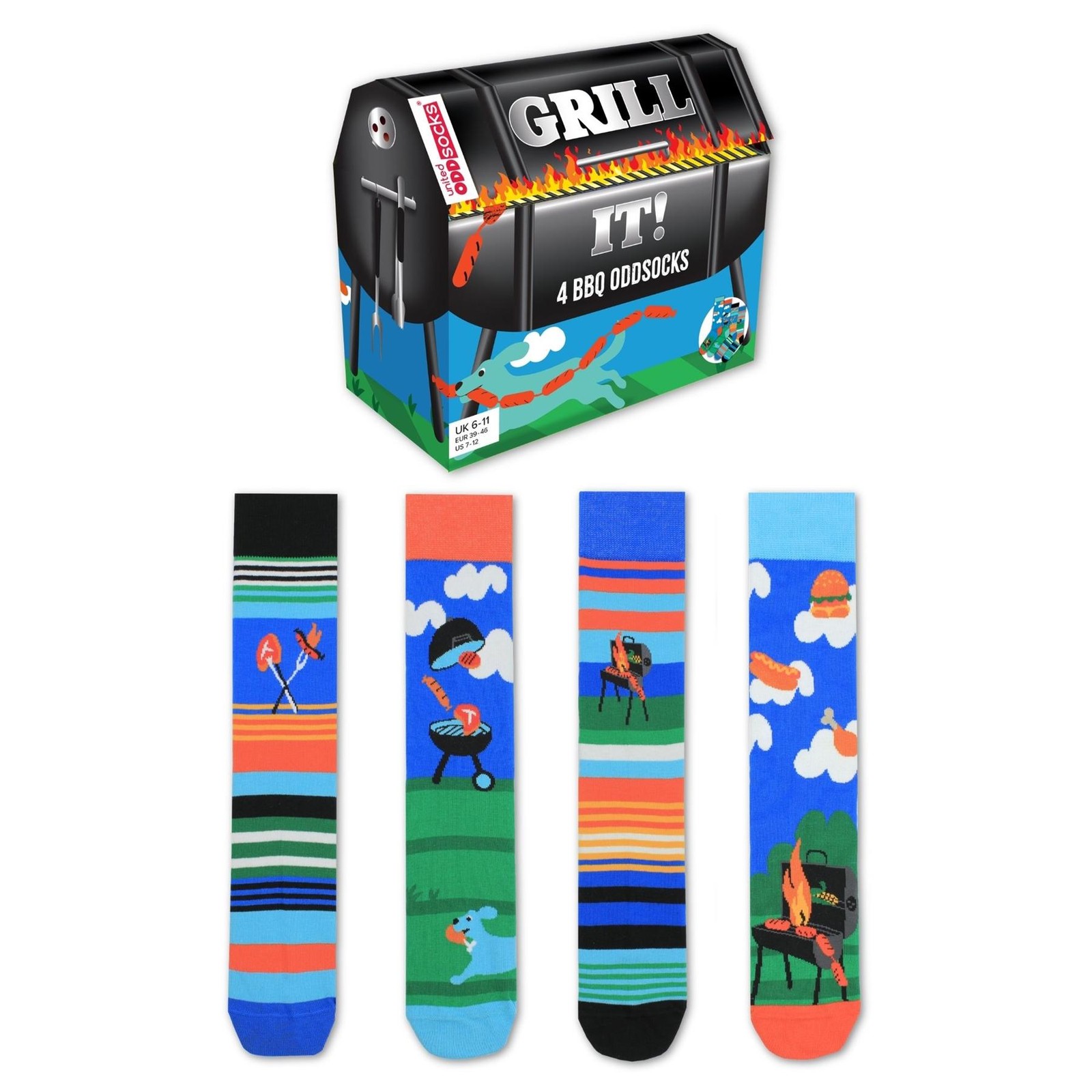 Novelty Fathers Day Socks Gift Box of 4 Mens Mismatched Grill It UK Size 6-11