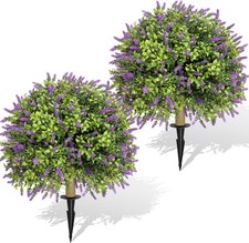 Set of 2 Artificial Lavender Topiary with Spike,Fake Plants Boxwood Balls