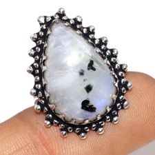 925 Silver Plated Top Quality Rainbow Moonstone Ring Gemstone Size US 7 MJ