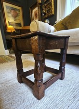 SUPERB RARE 1930s ROBERT MOUSEMAN THOMPSON BURR OAK STOOL WITH SIGNATURE MOUSE