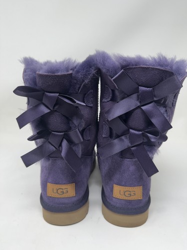 Women's UGG Bailey Bow II Purple Suede Fur Boots Size 7 - Picture 3 of 11
