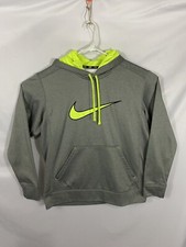 Nike Therma-Fit Mens Size M Gray Neon Yellow Pullover Hoodie Sweatshirt