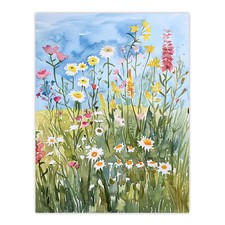 Summer Wildflower Meadow Floral Watercolour Wall Art Poster Print