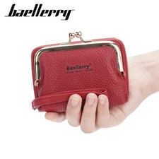 Small Womens Wallet Leather RFID Compact Card Holder Zipper Accordion Pocket