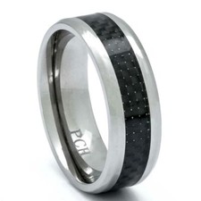 Men's Titanium Ring With Black Carbon Fiber, 8mm Comfort Fit Wedding Band