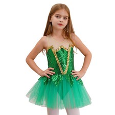 US Halloween Elf Tutu Dress Leotard Girls Sequins Ballet Dance Christmas Costume