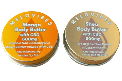 MELOVIBES Skin Balm Set Of 2 Mango & Shea Butter With CBD Moisturise Skin Itch Relief Rub