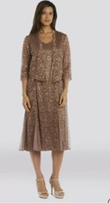 NWT 130 R M Richards Glitter Lace Godet Midi Dress with Jacket Size 6P