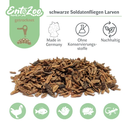 ENTOSUS Schwarze Soldatenfliegen Larven getrocknet für Vögel und andere Haustiere