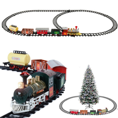 Large Electric Christmas Train Set With Lights, Sound & Smoke – Kids Toy & Tree Decor