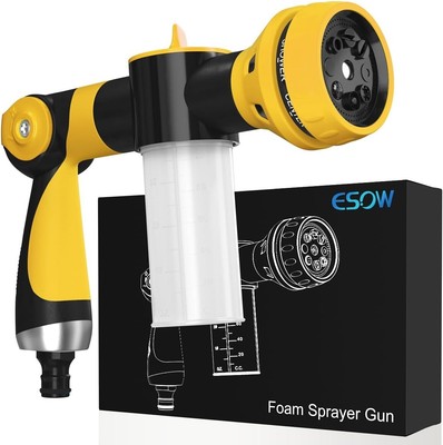 ESOW Garden Hose Nozzle, High Pressure Foam Sprayer Gun 8 Way Spray Pattern with