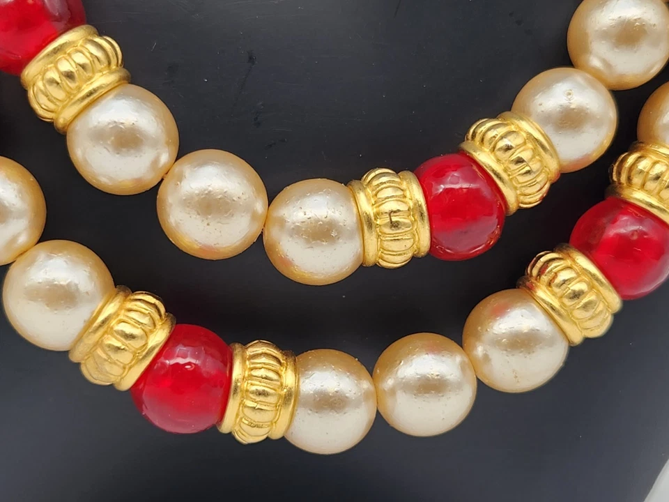 Vintage Ben Amun Two Strand Faux Pearl Bead Necklace Choker Signed 16'' - Image 3 of 4