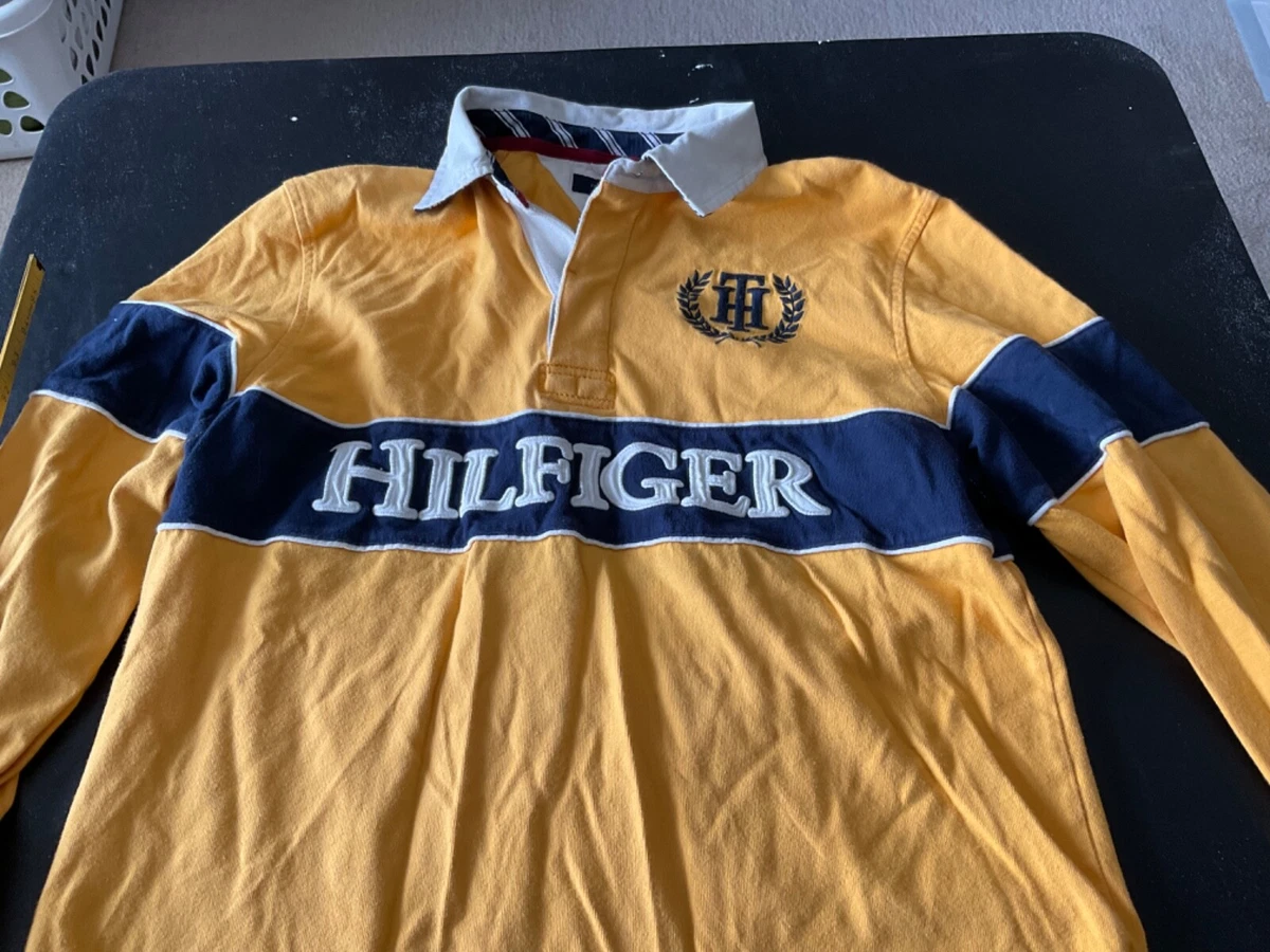 Tommy Hilfiger Long Sleeve Polo Shirt Rugby Yellow Navy Blue