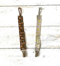 Baby Girl Binkie Pacifier Clip Holder Set of 2 Paisley  Floral Flower Prints