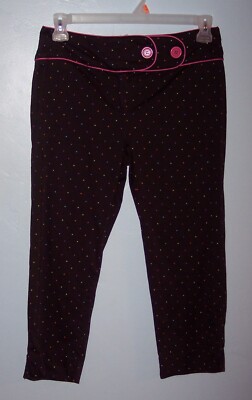 David Paul Black Polka Dots Women's 10 Petite Stretch Capri Slacks Pants GUC