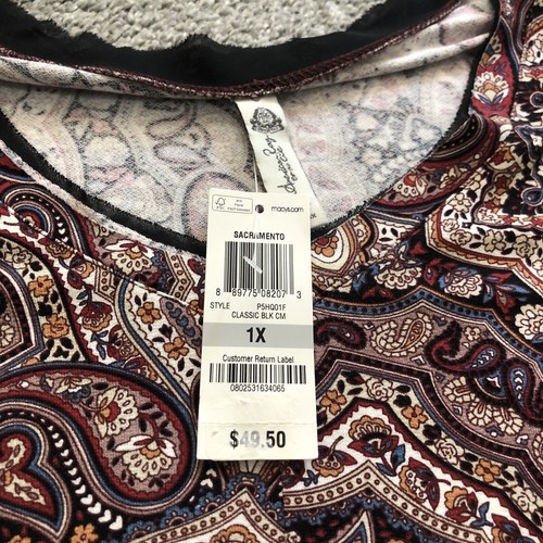 American Rag Spring Tunic 1X Boho Paisley V-neck Flowy Mini Dress 3/4 Sleeve NEW - Picture 7 of 15