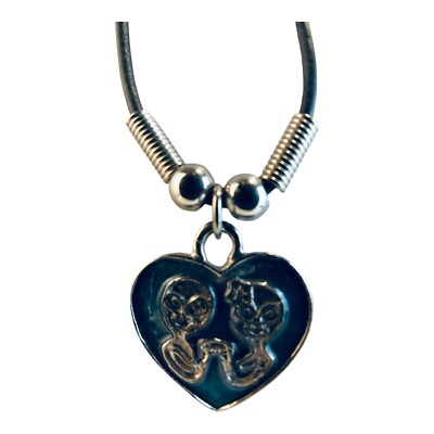Alien Blue Heart Necklace on 17'' Black Cord