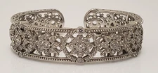 Judith Ripka Sterling Silver Diamonique Regal Radiance Flower Cuff  Bracelet Med