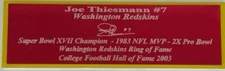 Joe Thiesmann Autograph Nameplate Washington Redskins Autograph Helmet Jersey
