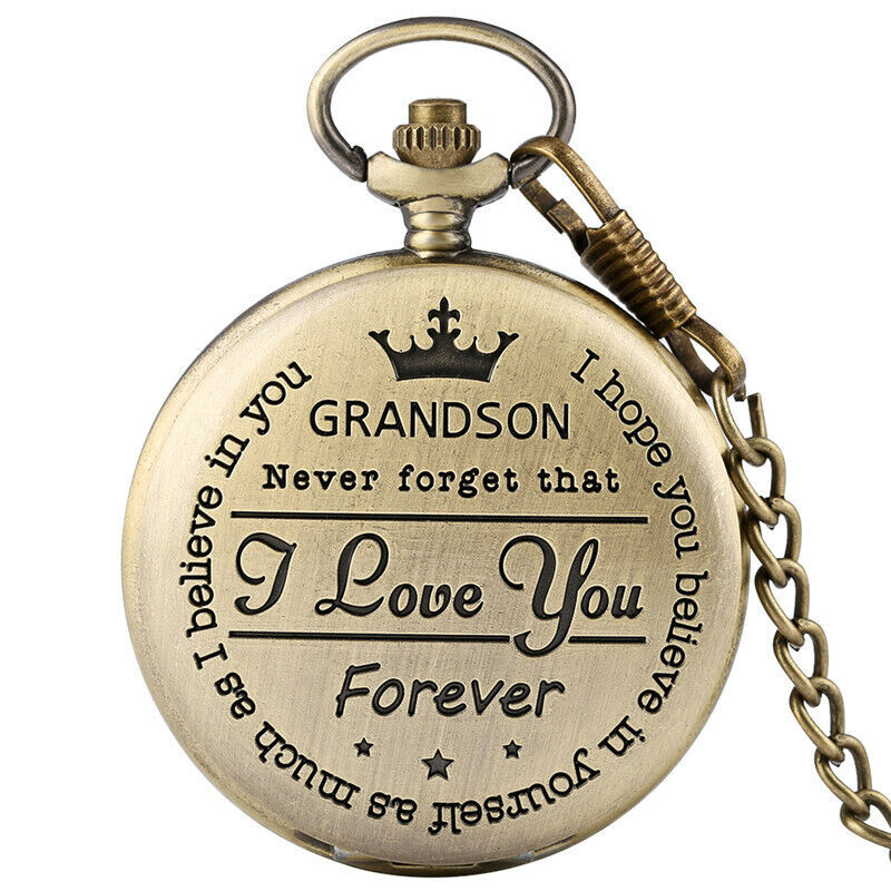 Steampunk I Love You Grandson Analog Pocket Watch with Chain