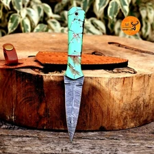 CUSTOM HANDMADE FORGED DAMASCUS STEEL BOOT KNIFE HUNTING SURVIVAL CAMPING EDC686