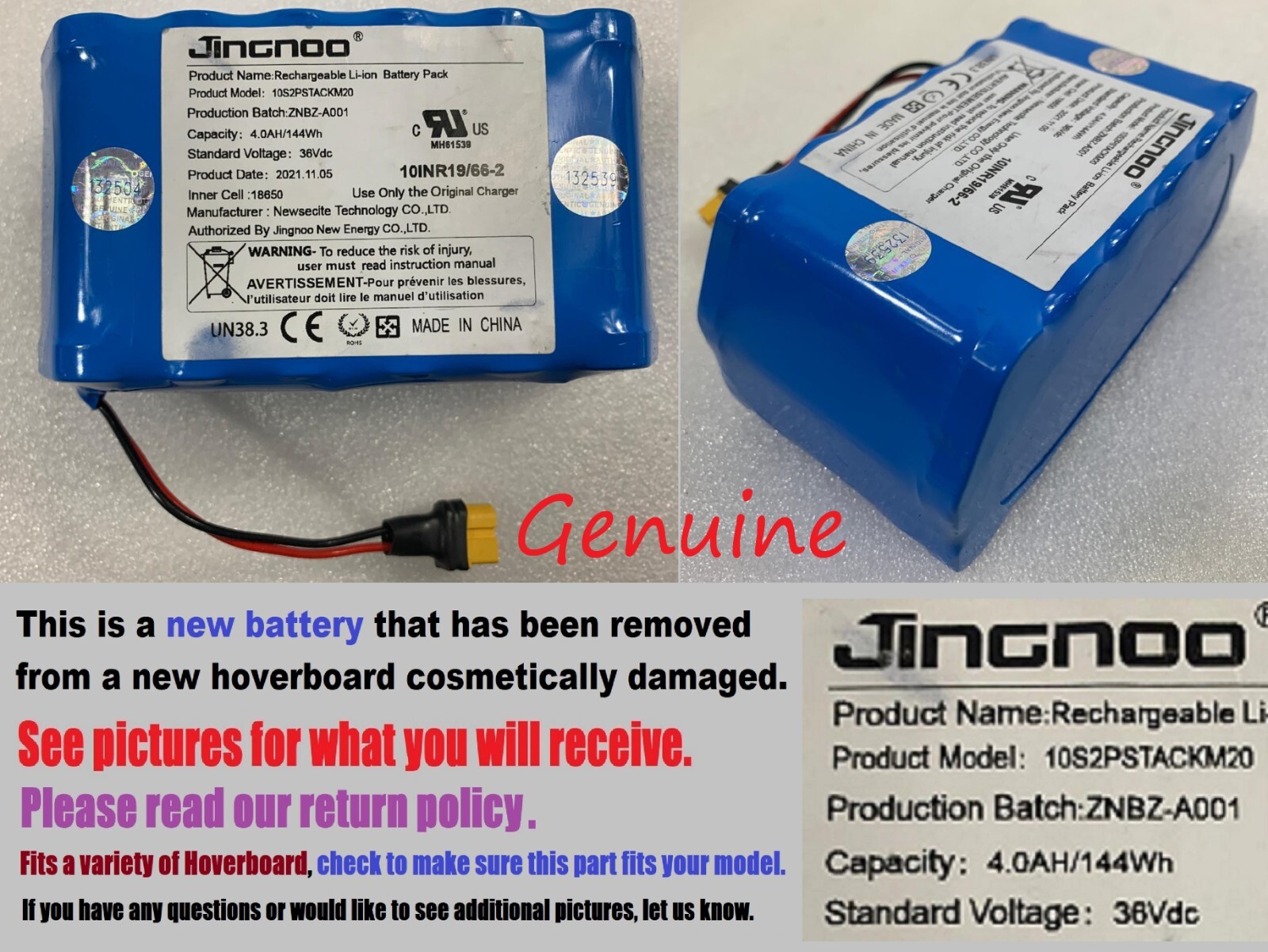 JinGnoo Rechargeable Li-ion Battery Pack  10S2PSTACKM20  4.0AH 144Wh 🔴open box