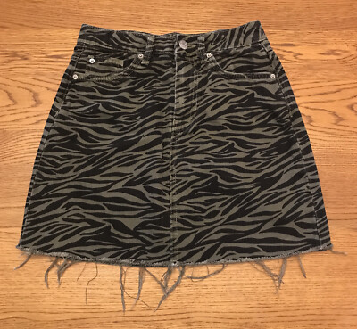 Denim Co Jean Skirt Denim Mini Sz W25 animal zebra print green