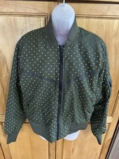Nike Women's L Crop Satin Bomber Green White Polka Dot Jacket