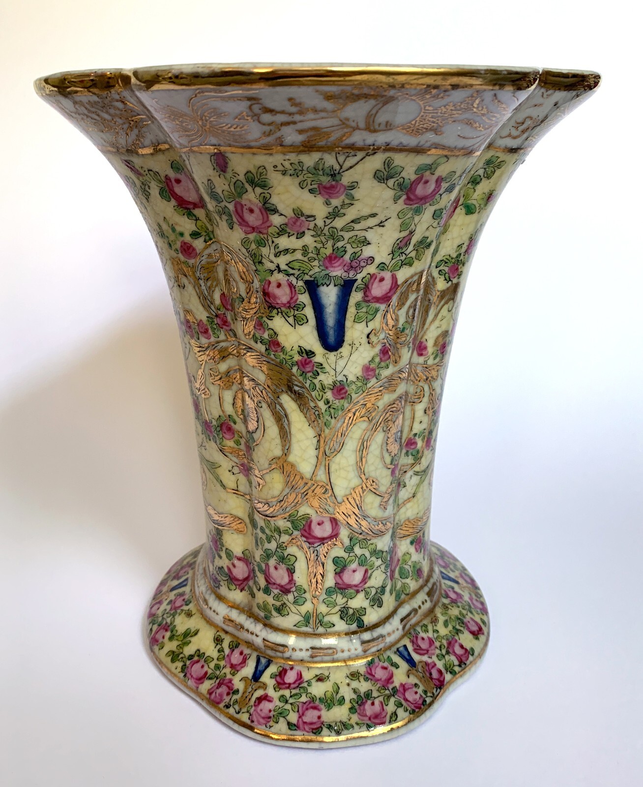 Vintage United Wilson Chinese Crackle Vase 1897 JUWC Floral Flowers 8