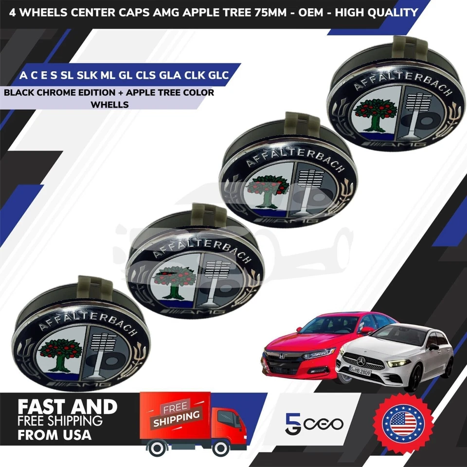 MERCEDES AMG 4 PIEZAS RUEDAS TAPAS CENTRALES AMG MERCEDES BENZ APPLE TREE 75MM - OEM Foto 3 de 4