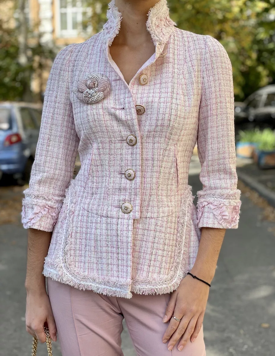 Chanel Pink Boucle Checked Jacket