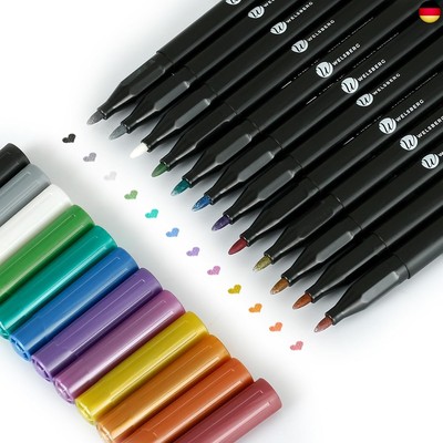 welsberg 12 Farben Metallic Marker Set mit 1-2 mm Spitze, Glitzer Stifte für 