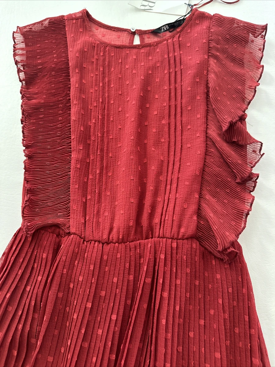 Zara red 2025 pleated dress