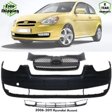 Front Bumper Cover Fascia & Grille Assembly Kit For 2006-2011 Hyundai Accent