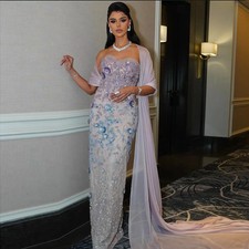 Beaded Lilac Mermaid Evening Dress With Cape Elegant Arabic Party Prom Dresses