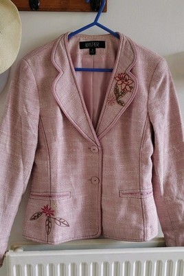 Kasper Damen rosa Tweed Blazer Jacke Gr. 8 UK 12 Leinenmischung Blumen bestickt