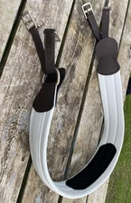 50" white padded leather English saddle seat show girth w/equalizer ends