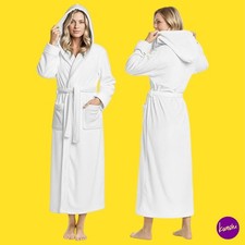 NY THREADS Women's Hooded Fleece Bathrobe, White, UK S