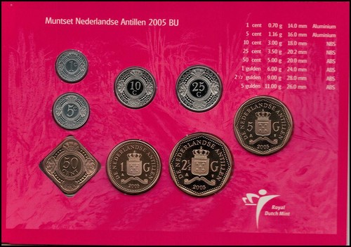 Niederländische Antillen 1 Cent - 5 Gulden 8 Stück kompletter Satz, 2005, KM #32-43, postfrisch - Bild 3 von 10