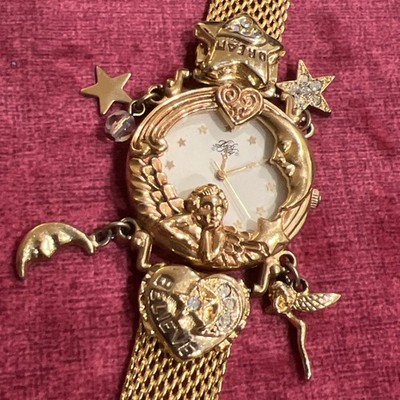 Vtg KIRKS FOLLY Angel Time Gold Tone Charm Watch 15th  display picture 1