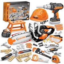 51Pcs Kids Tool Set with Toy Chainsaw Electronic Drill Toy, Toddler Tool