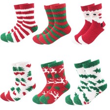 6 Pairs Adult Christmas Holiday Warm Cozy Fuzzy Socks AntiSlip Bottom