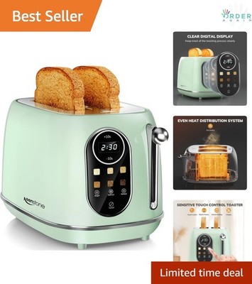 Stainless Steel 2-Slice Toaster Retro Wide Slot Touchscreen Reheat Defrost