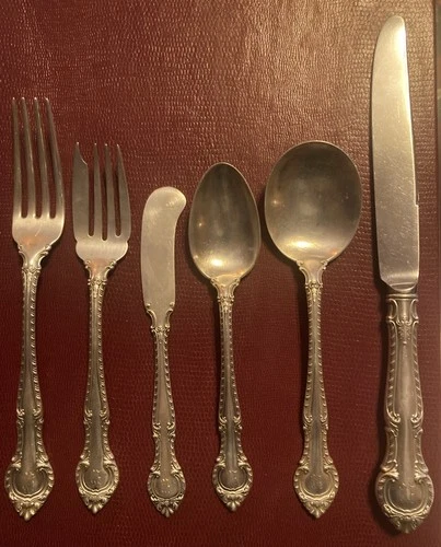 Gorham English Gadroon 64 piece place setting sterling silver. Monogrammed “W”