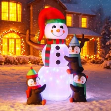 VIVOHOME 6FT Christmas Inflatable Outdoor Snowman with Penguin Decoration LED