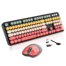 Wireless Keyboard and Mouse 104 Round Keycaps Retro Typewriter with OTG Bru...