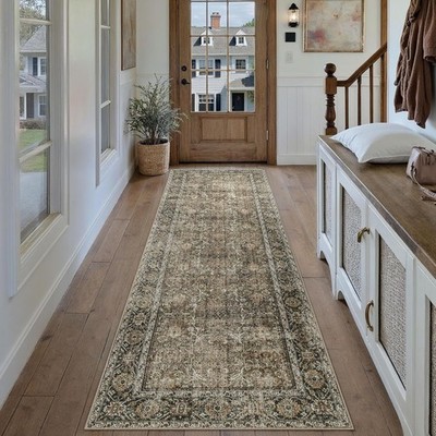 Brown Runner Rug 3x7 Vintage Area Carpet Hallway Long Indoor Kitchen Washable