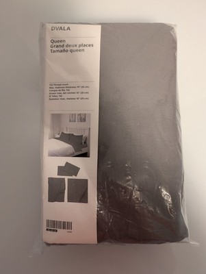 IKEA DVALA Queen Sheet Set Gray Solid 100% Cotton 152 Thread Count