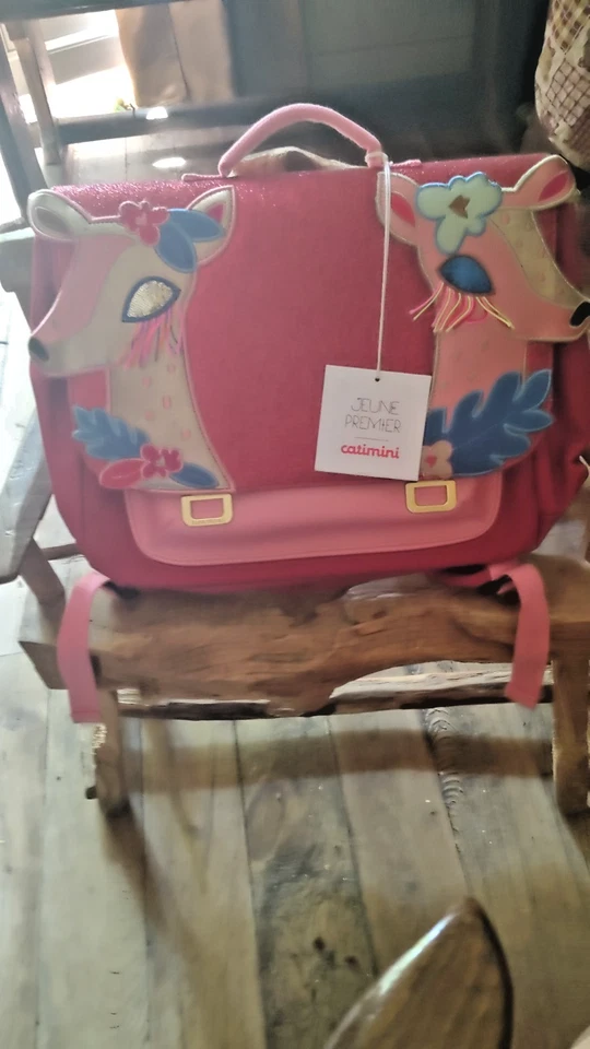 cartable neuf tann's 38 petites fleurs bleu blanc rouge fille